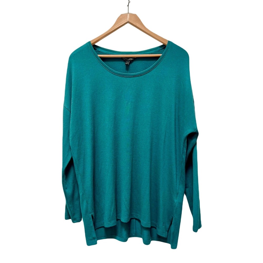 Banana Republic Teal Green Relaxed Fit Long Sleeve Split Hem‎ Sweater Top L